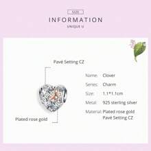 bamoer 1個925純銀時尚鉆空心心形玫瑰金鍍色秋季珠子女士手鍊和手鐲diy - 銀色 - 查看 12