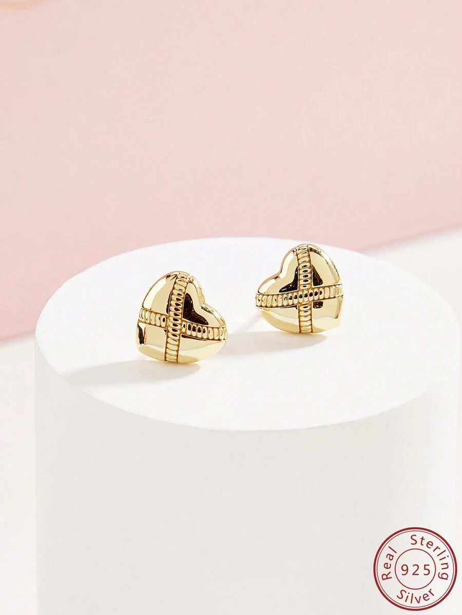 Cici Color 1對新款s925純銀鍍14k金,美麗、時尚、簡約的心形耳環,適合女性日常生活、約會、旅遊和婚禮佩戴,附送禮盒包裝