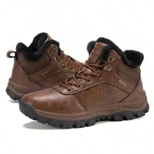 男士冬季棕色雪地靴保暖内衬防滑防水运动鞋，休闲又保暖 - 棕色 - 查看 2