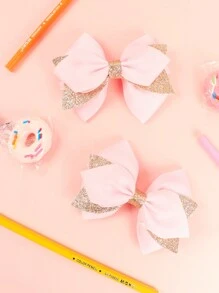 2pcs Gold-color Swallowtail & Pink Bowknot Children Hair Clips - Multicolor - View 2