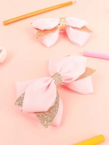 2pcs Gold-color Swallowtail & Pink Bowknot Children Hair Clips - Multicolor - View 5