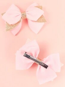 2pcs Gold-color Swallowtail & Pink Bowknot Children Hair Clips - Multicolor - View 6