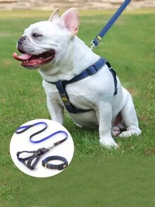 1pc Jeans & Multicolor Pet Leash Set (Harness + Collar + Leash) Suitable For Large, Medium And Small Dogs - Blue - View 1