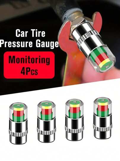 4入組汽車輪胎閥門胎壓監測警示帽機車輪胎帽指示器氣壓計