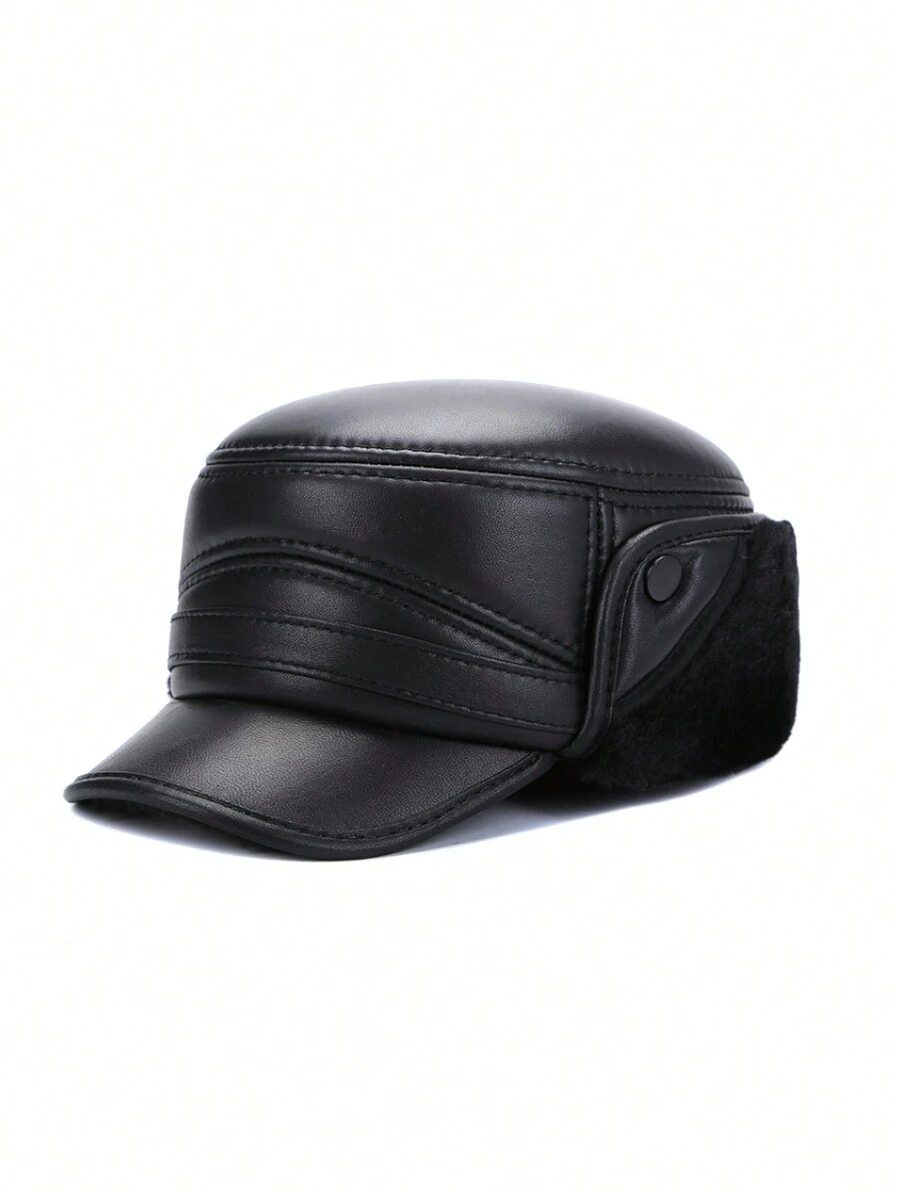 1pc Men's Classic Warm Black Lei Feng Hat Suitable For Daily Use - Black - View 1