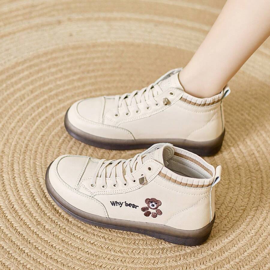 Phong cách mới Mùa Xuân Mùa thu Đúng mốt Bằng phẳng Giày bốt ngắn Đối với phụ nữ , Cao eo Giải trí Giày lười Giày ống Ankle Với Đàn hồi Ban nhạc Thiết kế , Không trượt Và Bền chặt , Thoải mái - Màu be - Xem 1