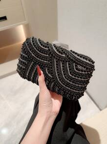 Moonlit EveBag Faux Pearl Detail Box-Shape Chain Bag - Black - View 2