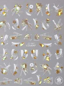 1pc Platinum Flower & English Alphabet Adhesive Nail Sticker - Multicolor - View 4