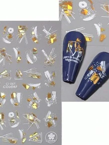 1pc Platinum Flower & English Alphabet Adhesive Nail Sticker - Multicolor - View 3