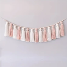 1 pieza Corona de flores con flecos y cuentas de madera, decoración de estilo bohemio para habitación de niña, habitación de bebé, ducha, habitación, aula, decoración de granero de otoño, decoración, regalo de Año Nuevo, decoración estética de habitación, decoración del hogar, decoración de pared