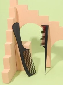 1 Set Peine Con Textura Natural Y Cepillo Para Cardado De Cabello - Negro - Ver 3
