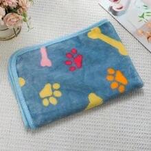 1片柔軟的法蘭絨彩色骨頭和腳印藍色寵物毯,適用於大型、中型和小型寵物的室內家居使用 - 藍色 - 查看 1