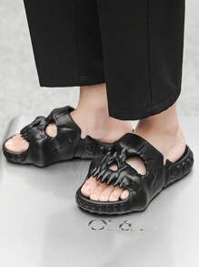 Men's Stylish Flip Flops With Funny Skull Pattern - Black - View 2