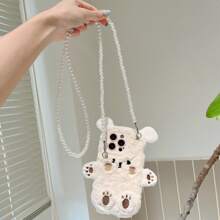 可爱冬季手机挂饰 1 件可爱毛绒 3d 熊手机壳带斜挎带适用于 防水防震防摔防刮