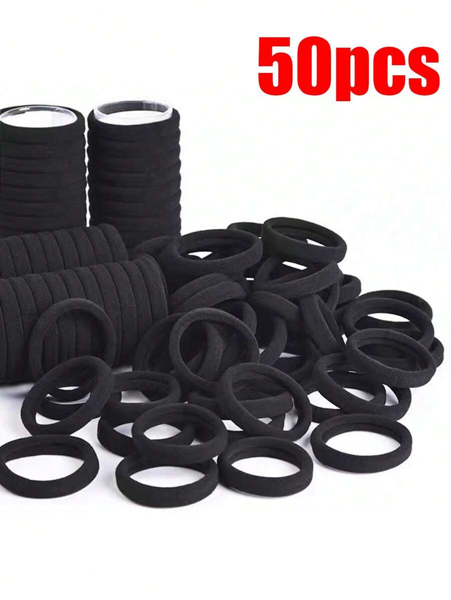 50 件女士高弹力发圈高弹力发圈黑色皮套发圈松紧带女式发圈高弹力加厚黑色网红发圈马尾辫简约皮革皮套休闲、发饰、发圈、发绳马尾辫夹