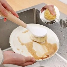1 Miếng Tay cầm bằng gỗ Nồi Bàn chải giặt Với Tay cầm dài , Đa chức năng Vệ Sinh Nhà Bếp Chải , Không dính Bàn chải Dầu , Bát Và Đĩa Chải - Màu be - Xem 2