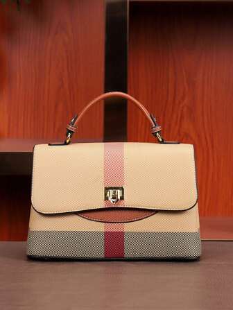 Fashionable Women's Flip Cover Metallic Clasp Color Block Crossbody Bag For Party/evening/outdoor/commute