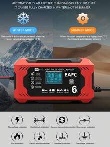 汽車電池充電器，12V 6A 智能電池涓流充電器 汽車 12V 電池維護器脫硫器，帶溫度補償，適用於汽車卡車摩托車割草機船用鉛酸電池 - 紅色 - 查看 8