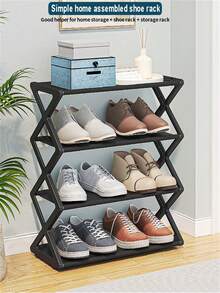 1 件創意 X 型防塵鋼管鞋架,輕鬆組裝門後鞋櫃 - 黑色 - 查看 8