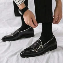 男士扣環設計懶人鞋,多種顏色可選,休閒舒適皮革鞋款,英式圓頭易穿鞋款,時尚商務休閒鞋,適用於街頭展示,多功能鞋款,簡潔專業工作鞋 - 黑色 - 查看 4