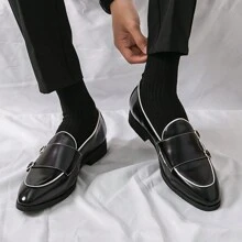 男士扣環設計懶人鞋,多種顏色可選,休閒舒適皮革鞋款,英式圓頭易穿鞋款,時尚商務休閒鞋,適用於街頭展示,多功能鞋款,簡潔專業工作鞋 - 黑色 - 查看 6