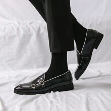 男士扣環設計懶人鞋,多種顏色可選,休閒舒適皮革鞋款,英式圓頭易穿鞋款,時尚商務休閒鞋,適用於街頭展示,多功能鞋款,簡潔專業工作鞋 - 黑色 - 查看 7