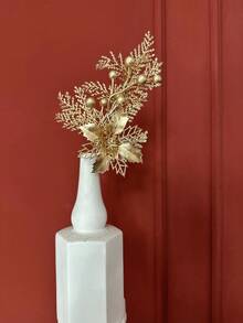 1pc 25cm Plastic Seasonal Decoration Pine Needles With Beans, Modern & Minimalist Gold Color Christmas Pine Needles. Suitable For Party Decoration/ Home Decoration/ Photo Props/ Christmas - Gold - View 6