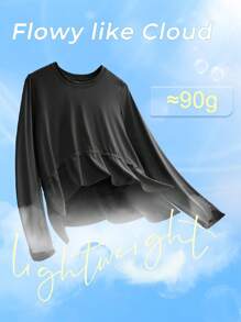 ED3SIZE Women's Black Half Circle Hem Long Sleeve T-shirt With Smooth Edge