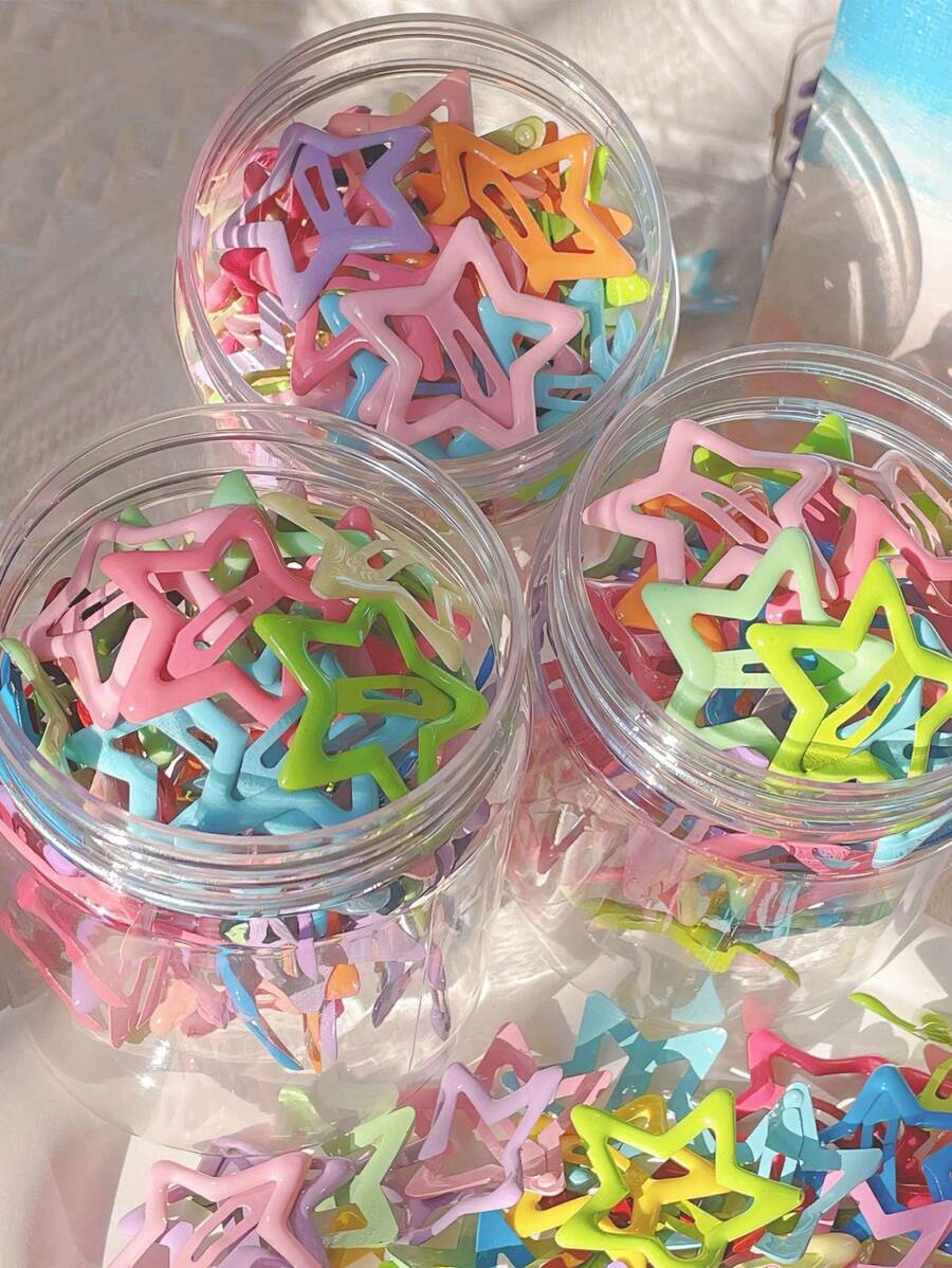 DIYPLUS 10-30 chiếc/gói Kẹp tóc hình ngôi sao nhiều màu sắc cho bé gái, Phụ kiện tóc dễ thương & thời trang phong cách Y2K, Kẹp tóc màu kẹo (Hình ảnh bao bì trong ảnh chính chỉ mang tính chất minh họa, không bao gồm trong sản phẩm) Kẹp tóc càng cua Y2K, Kẹp tóc cài đầu, Đồ dùng học tập