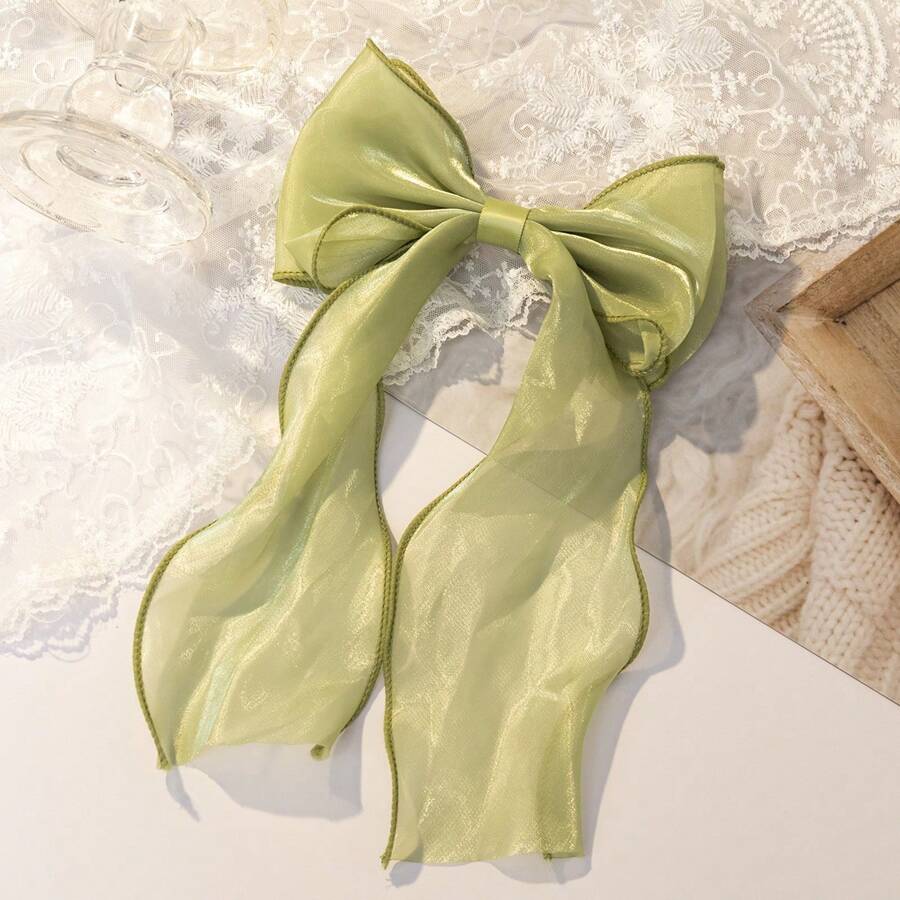 蕾絲網蝴蝶結大尺寸髮夾，可愛女孩髮飾