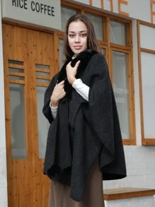 一對女式黑色簡約毛絨大衣領毛絨圍巾帶大毛球披肩禮服派對保暖日常裝飾配搭 - 黑色 - 查看 4