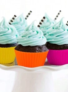 12入組圓形矽膠瑪芬挞模,布丁和蛋糕杯托烘焙模具 - 彩色 - 查看 4