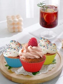 12入組圓形矽膠瑪芬挞模,布丁和蛋糕杯托烘焙模具 - 彩色 - 查看 5