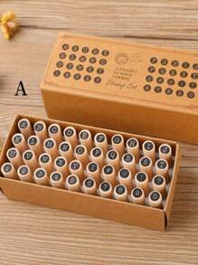 創意木製字母柱形印章,適用於diy日記本和筆記本裝飾,2款可選,40入組 - 米色 - 查看 4