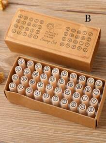 創意木製字母柱形印章,適用於diy日記本和筆記本裝飾,2款可選,40入組 - 米色 - 查看 3