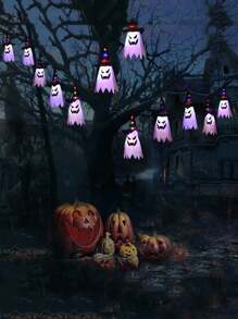 萬聖節裝飾 LED 串燈帶南瓜燈、女巫帽、幽靈燈，為節日營造恐怖場景 - 單一暖白_巫師帽 - 查看 4