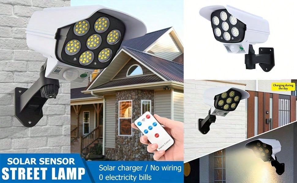 1 Stück 77led Solarlicht Bewegungsmelder Sicherheitskamera, 360 Grad