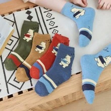 5双装幼儿男童加厚袜子，可爱小熊字母印花，绿/蓝/灰三色可选，弹性袜口，秋冬季保暖舒适，休闲、运动、搭配紧身裤皆宜。 - 彩色 - 查看 8