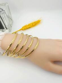 Cái/bộ Vòng Tay Xoắn Bằng Thép Không Gỉ Thời Trang Cho Nữ Trang Trí Hàng Ngày - Vàng - Xem 5