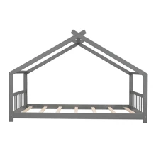 Twin Size Wood Tent Bed House Bed Frame with Slat, Floor Bed, Nursery Furniture, Kids Tent Bed, Play Tent, No Box Spring Needed