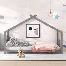 Twin Size Wood Tent Bed House Bed Frame with Slat, Floor Bed, Nursery Furniture, Kids Tent Bed, Play Tent, No Box Spring Needed