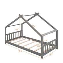 Twin Size Wood Tent Bed House Bed Frame with Slat, Floor Bed, Nursery Furniture, Kids Tent Bed, Play Tent, No Box Spring Needed