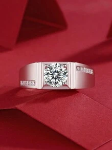 1pc 1 Carat Morganite Ring 925 Sterling Silver Men's Wedding Band, Suitable For Party, Official Event, Festival, Valentine's Day, Proposal, Engagement, Wedding Gift, Anniversary, Birthday Gift, Certificate Included Bridal Jewelry Rhinestone Diamond Ring - 1 Carat - View 6