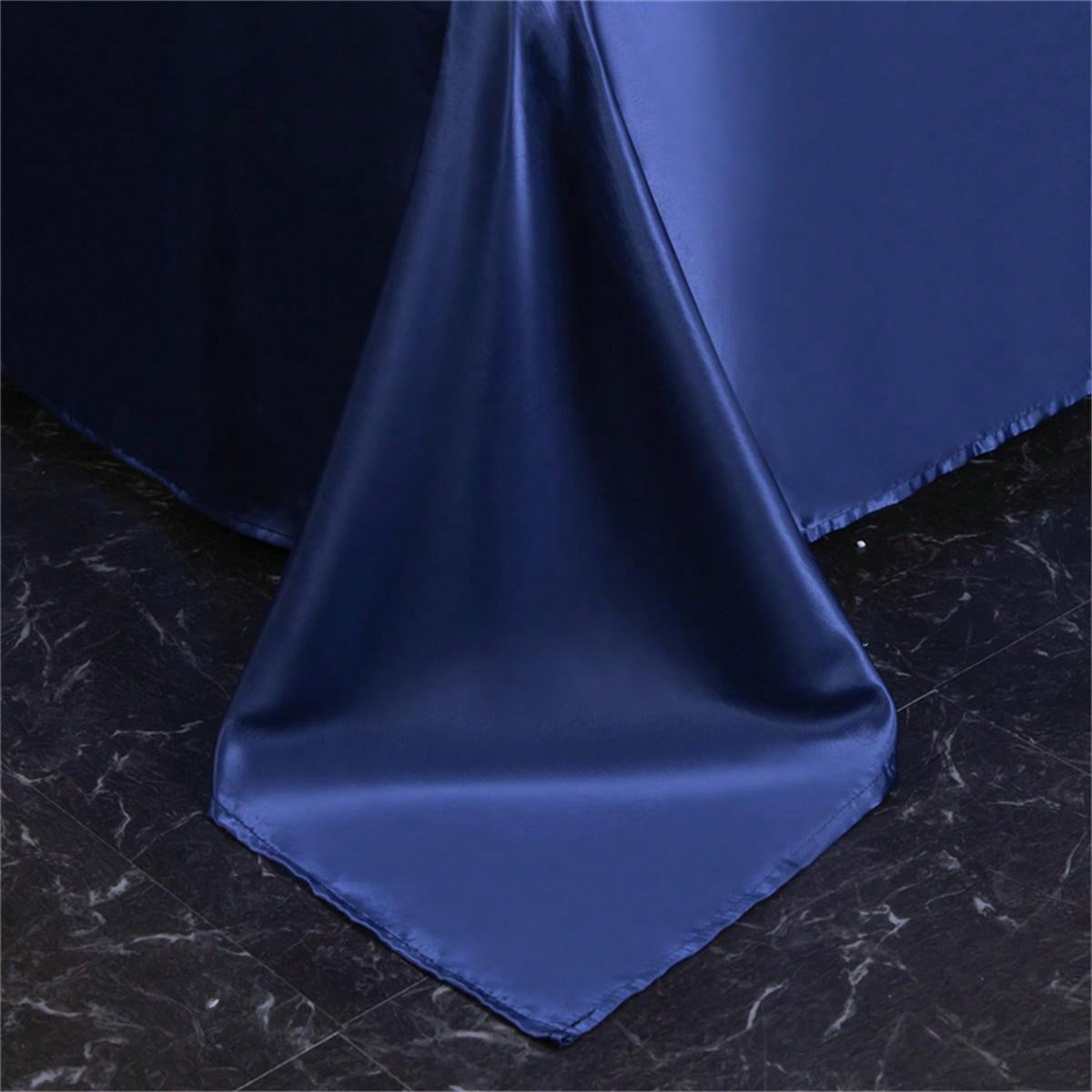Navy Blue Flat Sheet, Simple Fabric Plain Color Bedding Flat Sheet For