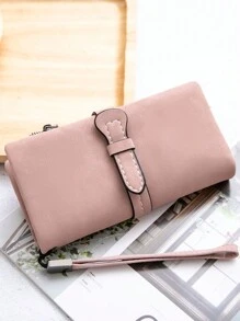 復古三折PU皮革多卡槽長款零錢包，帶有卡槽ID窗口和拉鍊袋和手腕掛飾，極簡復古信用卡套，大容量零錢包和錢包，適用於時尚現代商務周年慶，情人節生日禮物送給妻子女性女士女孩 - 粉色 - 查看 9