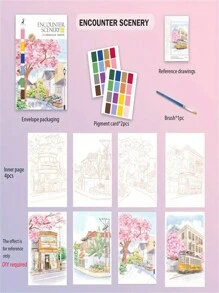 1本創意水彩填色書,解壓填色書塗鴉繪畫書卡通,含顏料水彩紙填充繪畫紙 - 紫色 - 查看 9