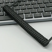 二合一可拆卸黑色 USB A 转 Type-C 机械键盘连接线，5 针航空插头，编织数据弹簧线，扩展端口，编织材质，金属导向连接器，机械键盘充电线，1.5 米（59 英寸），GX12 航空插头，兼容 PC 笔记本电脑机械键盘 - 黑色編織數據線 - 查看 5
