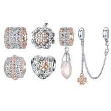 bamoer 1個925純銀時尚鉆空心心形玫瑰金鍍色秋季珠子女士手鍊和手鐲diy - 銀色 - 查看 10