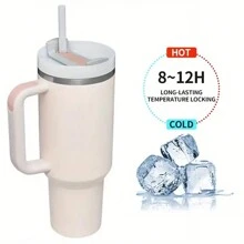 Stainless Steel Vacuum Insulated Cup In Beige With Straw - quartz rose - View 1