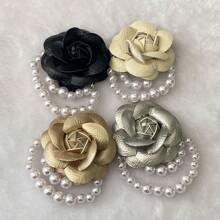 1雙嶄新透氣鞋，女士配件，防水人造珍珠玫瑰可拆卸鞋扣